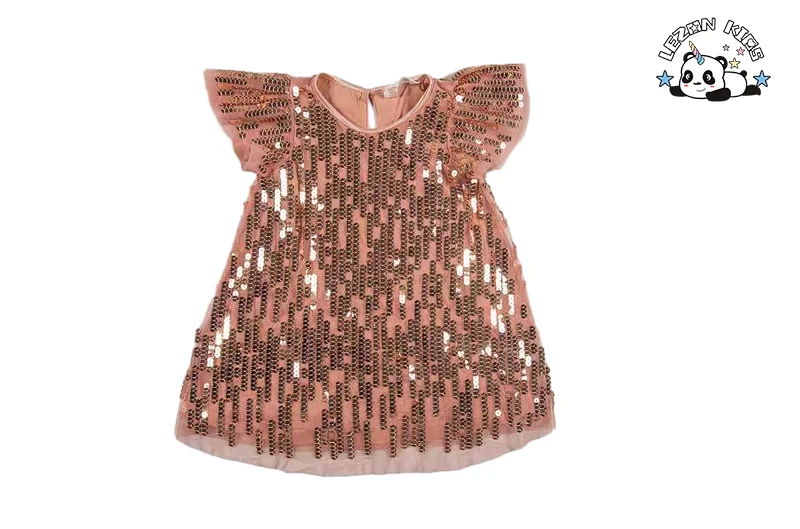 LEZONKIDS - New Product Explosion flying sleeve custom sparkle sequin girls dresses 2-12 children clothing